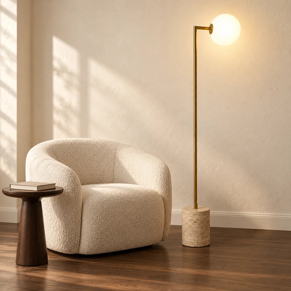 Soren Travertine Globe Floor Lamp