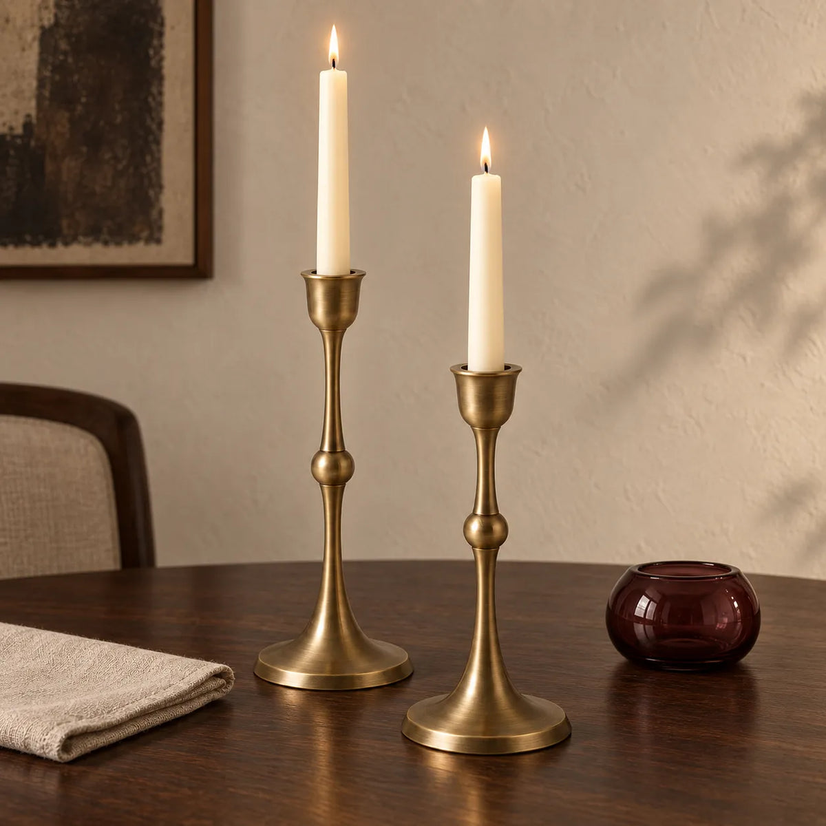 Varen Aged Brass Candleholders — Set of 2