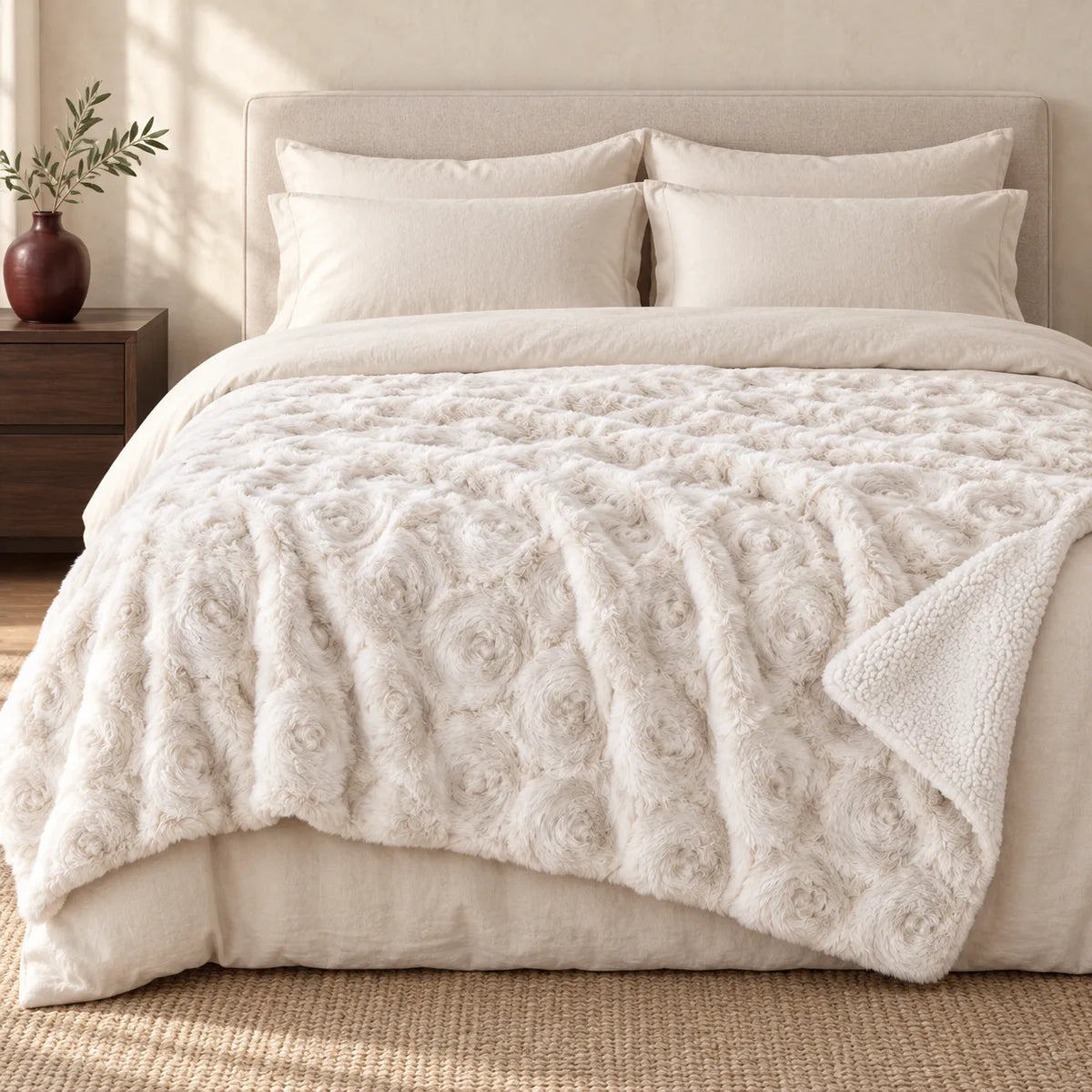 White Roses Fluffy Soft Blanket