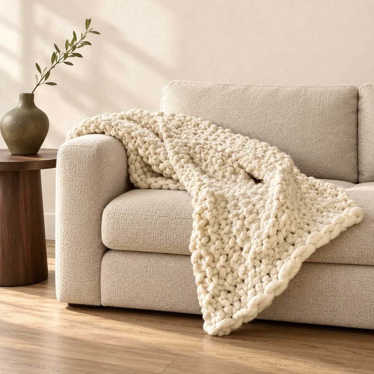 Knitted Cream Throw Blanket