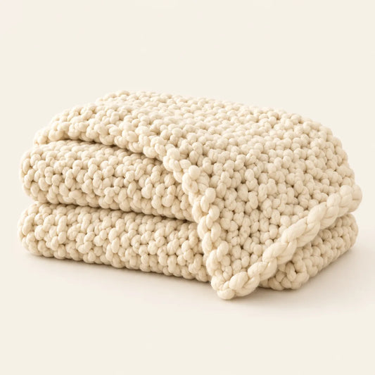 Knitted Cream Throw Blanket