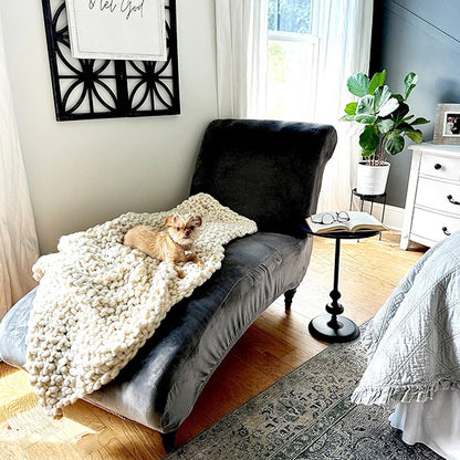 Knitted Cream Throw Blanket